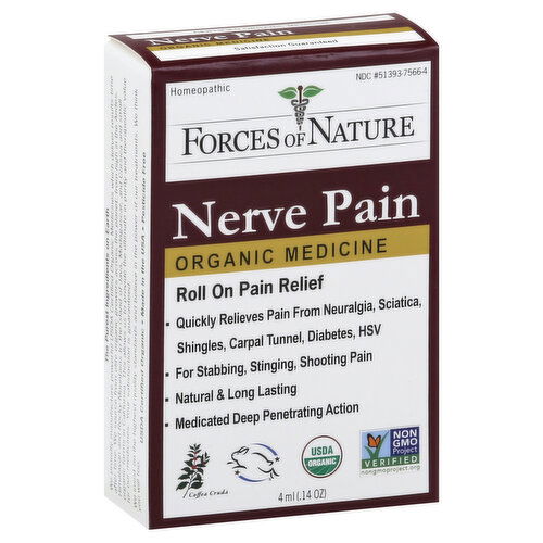 Forces of Nature Nerve Pain, Organic, Roll On, Coffea Cruda