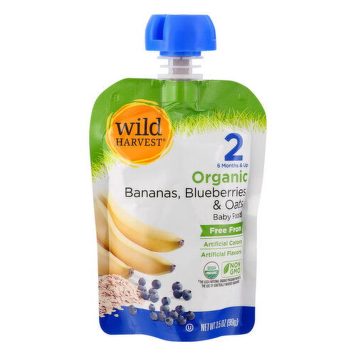 Wild Harvest Baby Food, Organic, Bananas, Blueberries & Oats, 2 (6 Months & Up)