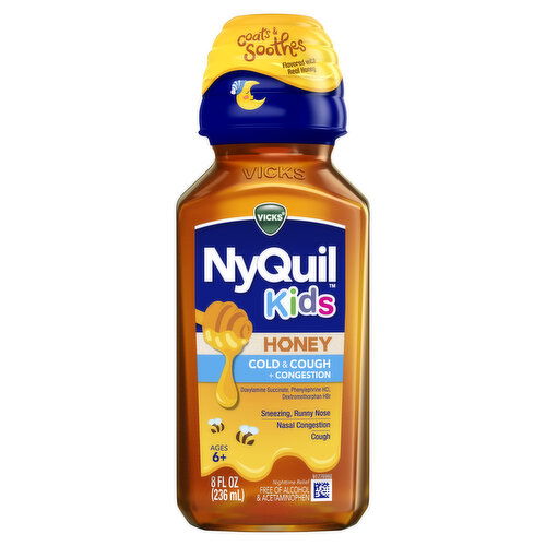 Vicks Vicks Vicks NyQuil Kids Honey Cold & Cough + Congestion Liquid Medicine, Over-the-Counter Medicine, 8 Oz