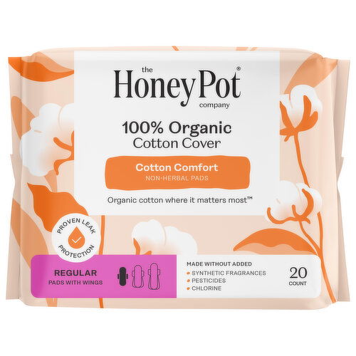 The Honey Pot Company 100% Organic Cotton Cover Regular Pads with Wings