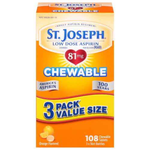 St. Joseph Aspirin, Low Dose, Chewable, Orange Flavor, Value Size, Chewable Tablets