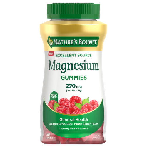 Nature's Bounty Magnesium, General Health, 270 mg, Gummies, Raspberry Flavored