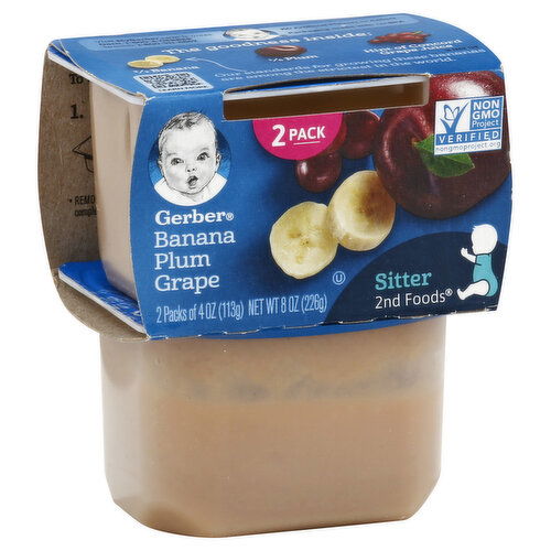 Gerber Natural for Baby Banana Plum Grape, Wonderfoods, Sitter 2nd Foods, 2 Pack