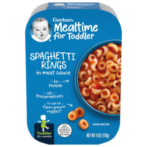 Gerber Mealtime for Toddler Spaghetti Rings, In Meat Sauce, 12+ Months