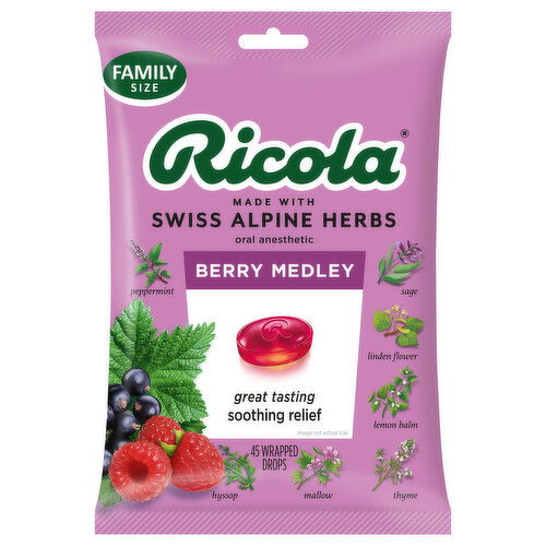 Ricola Wrapped Drops Swiss Alpine Herbs Berry Medley Oral Anesthetic Family Size