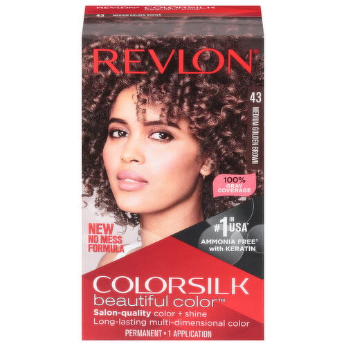 Revlon ColorSilk Beautiful Color Permanent Hair Color, Medium Golden Brown 43