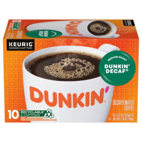 Dunkin' Coffee, Dunkin' Decaf, Medium Roast, Decaffeinated, K-Cup Pods