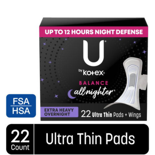 U by Kotex Balance Extra Heavy Overnight Ultra Thin Pads + Wings