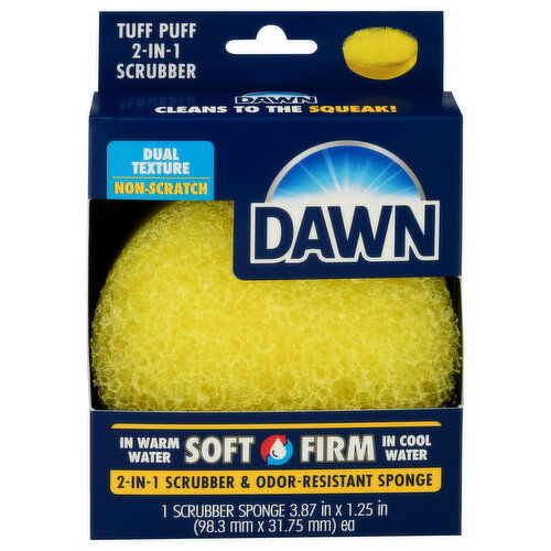 Dawn Scrubber Sponge, 2-in-1, Tuff Puff, Odor-Resistant, Dual Texture, Non-Scratch