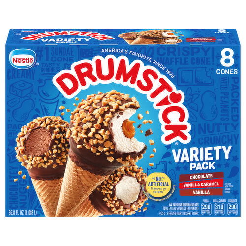 Nestle Drumstick Frozen Dairy Dessert Cones, Chocolate/Vanilla Caramel/Vanilla, Variety Pack