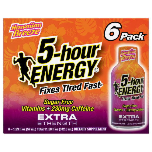 5-Hour Energy Energy Drink, Extra Strength, Hawaiian Breeze, 6 Pack