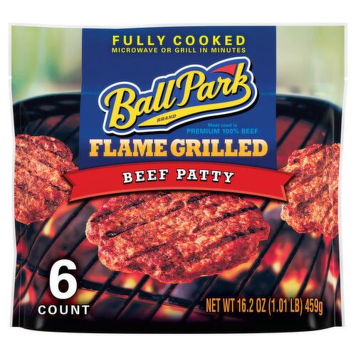 Ball Park Fully-Cooked Flame Grilled Original Beef Patties, Frozen, Resealable Package