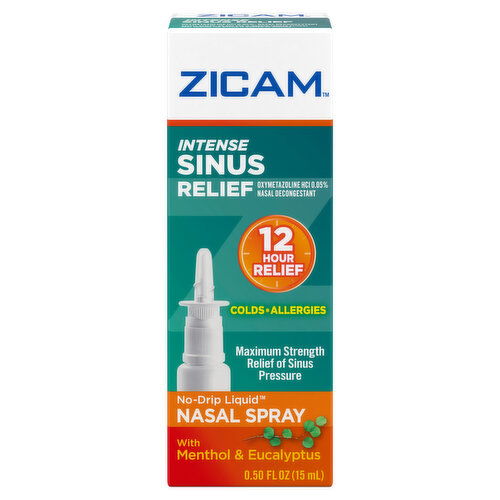 Zicam Nasal Spray, Intense Sinus Relief, No-Drip Liquid, Cooling Menthol & Eucalyptus