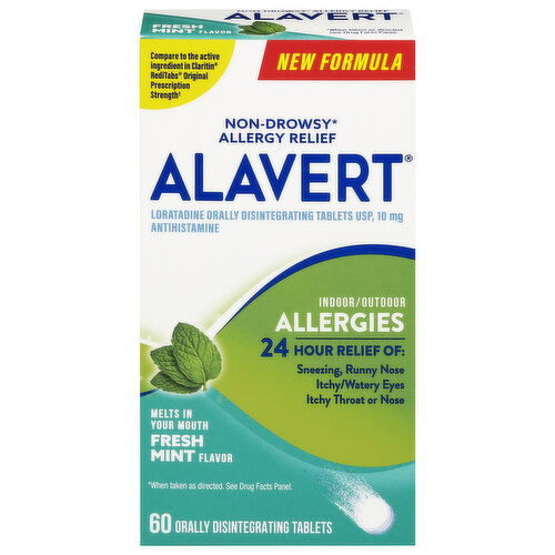 Alavert Allergies, Fresh Mint Flavor, Indoor/Outdoor, Tablets