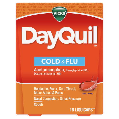 Vicks Cold & Flu Vicks DayQuil Cold & Flu, LiquiCap Over-the-Counter Medicine, 16ct