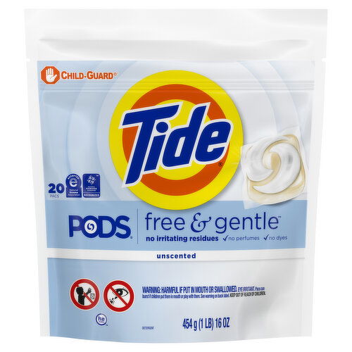 Tide Tide PODS Free & Gentle Laundry Detergent Soap Pacs, 20 Count