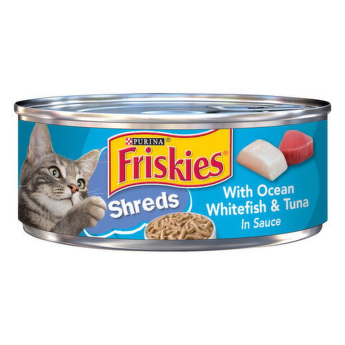 Friskies Wet Cat Food, Shreds With Ocean Whitefish & Tuna in Sauce