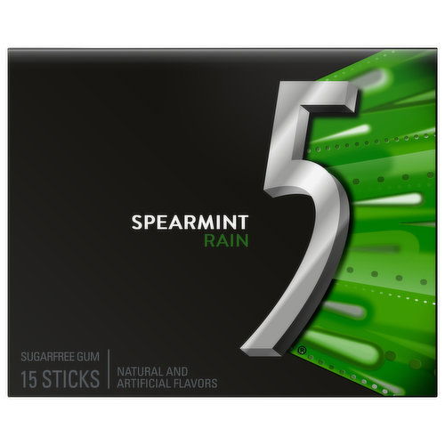 5 Gum, Sugarfree, Spearmint Rain