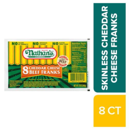 Nathan's Cheddar Cheese All Beef Franks, Cheddar Hot Dogs