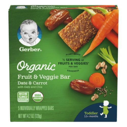 Gerber Fruit & Veggie Bar, Organic, Date & Carrot, 12+ Months