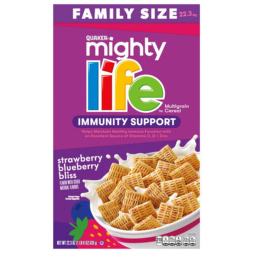 Quaker Mighty Life Cereal, Strawberry Blueberry Bliss, Multigrain