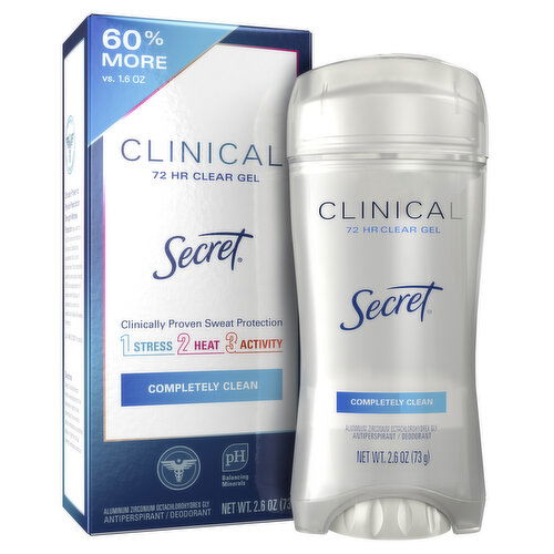 Secret Clinical Strength Clinical Strength Clear Gel Antiperspirant and Deodorant, Completely Clean, 2.6 oz