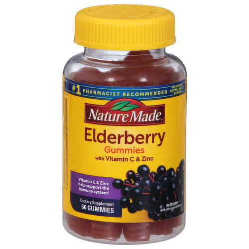 Nature Made Elderberry, with Vitamin C & Zinc, Gummies, Raspberry