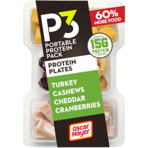 P3 Portable Protein Snack Pack & Protein Plate with Turkey, Cashews, Cheddar Cheese & Cranberries