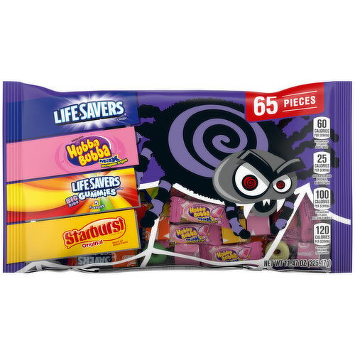 Mixed STARBURST, LIFE SAVERS, HUBBA BUBBA & LIFE SAVERS Gummies Halloween Candy Assortment, 65 Ct Bulk Bag