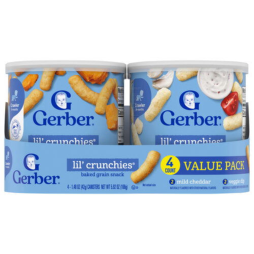 Gerber Crawler (8+ Months) Baked Grain Snack Mild Cheddar/Veggie Dip Lil' Crunchies Value Pack