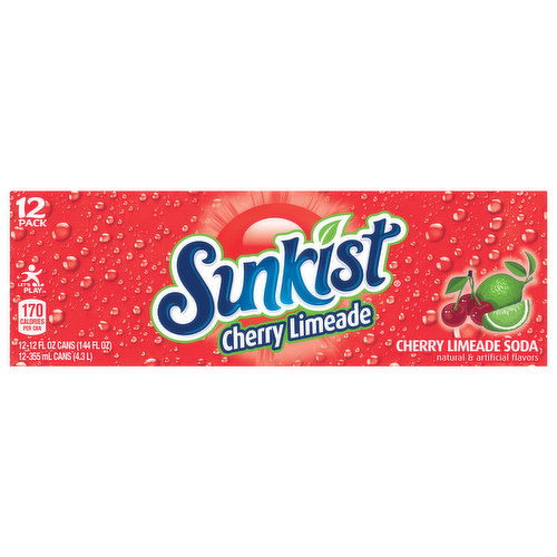 Sunkist Soda, Cherry Limeade, 12 Pack