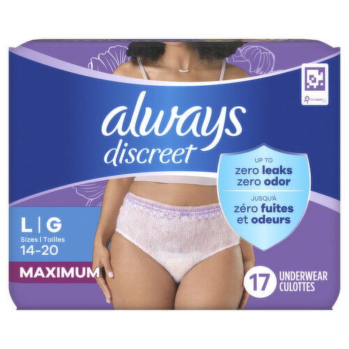 Always Discreet Discreet Adult Incontinence Underwear for Women, L