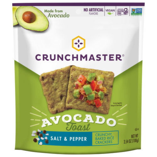 Crunchmaster Baked Rice Crackers, Salt & Pepper, Avocado Toast