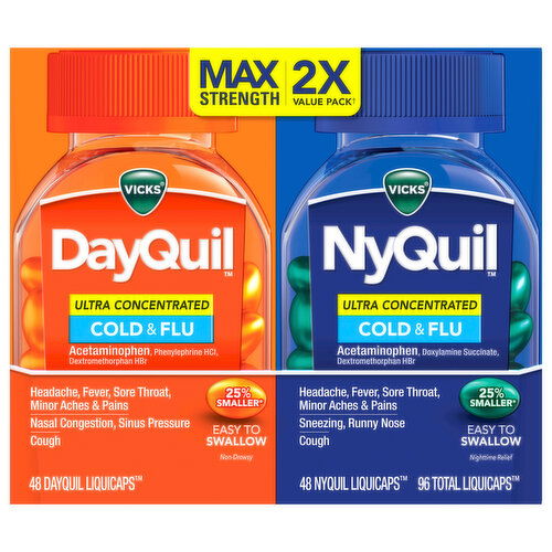 Vicks Cold & Flu, DayQuil/NyQuil, Max Strength, Ultra Concentrated, Liquicaps, Value Pack