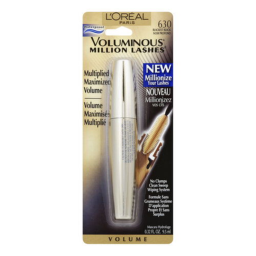 L'Oreal Voluminous Million Lashes Mascara, Waterproof, Blackest Black 630