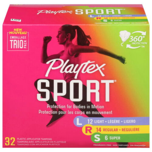 Playtex Sport Tampons, Plastic Applicator, Light/Regular/Super