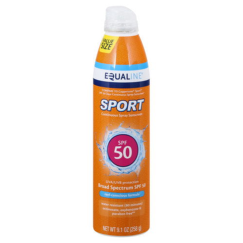 Equaline Sport Sunscreen, Continuous Spray, Broad Spectrum SPF 50, Value Size