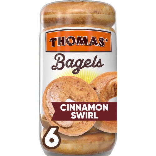 Thomas' Cinnamon Swirl Cinnamon Pre-sliced Bagels, 6 count, 20 oz