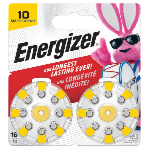 Energizer Batteries, Hearing Aid, Zinc Air, Size 10