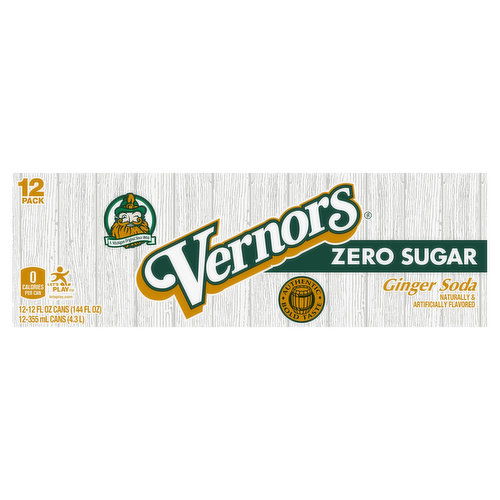 Vernors Soda, Ginger, Zero Sugar, 12 Pack