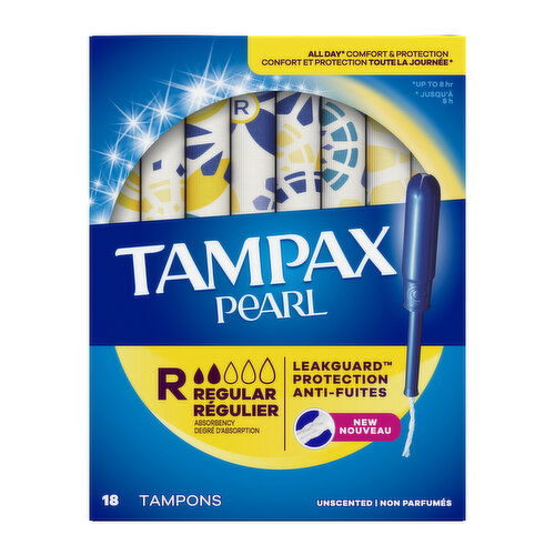 Tampax Pearl Tampax Pearl Tampons with LeakGuard Braid, Regular, 18 Ct