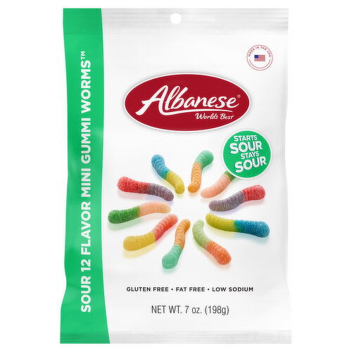 Albanese World's Best Sour 12 Flavor Mini Gummi Worms