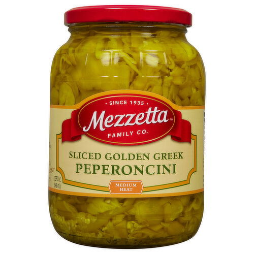 Mezzetta Peperoncini, Golden Greek, Medium Heat, Sliced