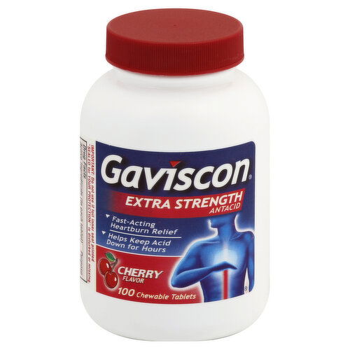 Gaviscon Antacid, Extra Strength, Chewable Tablets, Cherry Flavor