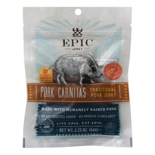 EPIC Pork Jerky, Pork Carnitas, Traditional