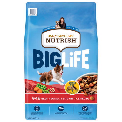 Rachael Ray Nutrish Big Life Natural Adult Hearty Beef, Veggies & Brown Rice Recipe Food for Dogs