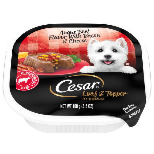 Cesar Canine Cuisine, Angus Beef Flavor with Bacon & Cheese, Loaf & Topper in Sauce