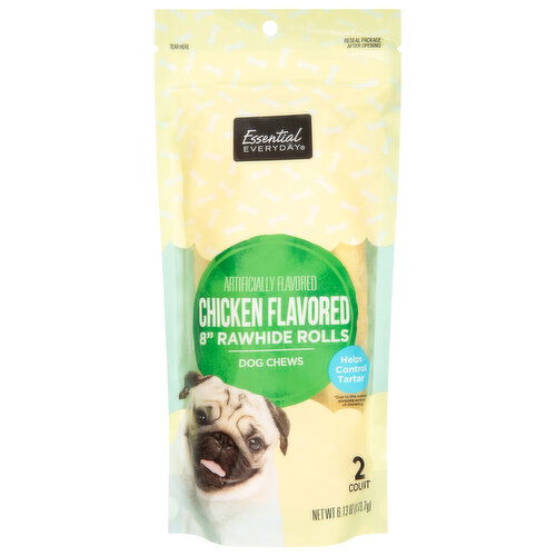 Essential Everyday Dog Chews, Chicken Flavored, 8 Inch Rawhide Rolls