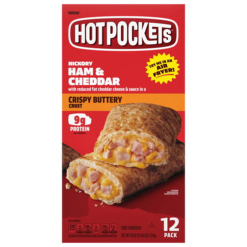 Hot Pockets Sandwiches, Cripsy Buttery Crust, Hickory Ham & Cheddar, 12 Pack