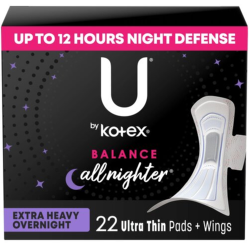 U by Kotex Balance Pads + Wings, Ultra Thin, Extra Heavy Overnight